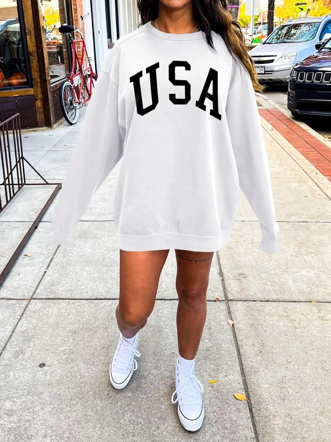 Langwyqu Women's Oversized Sweatshirt Los Angeles California Crewneck Long Sleeve Casual Loose Pullover Tops