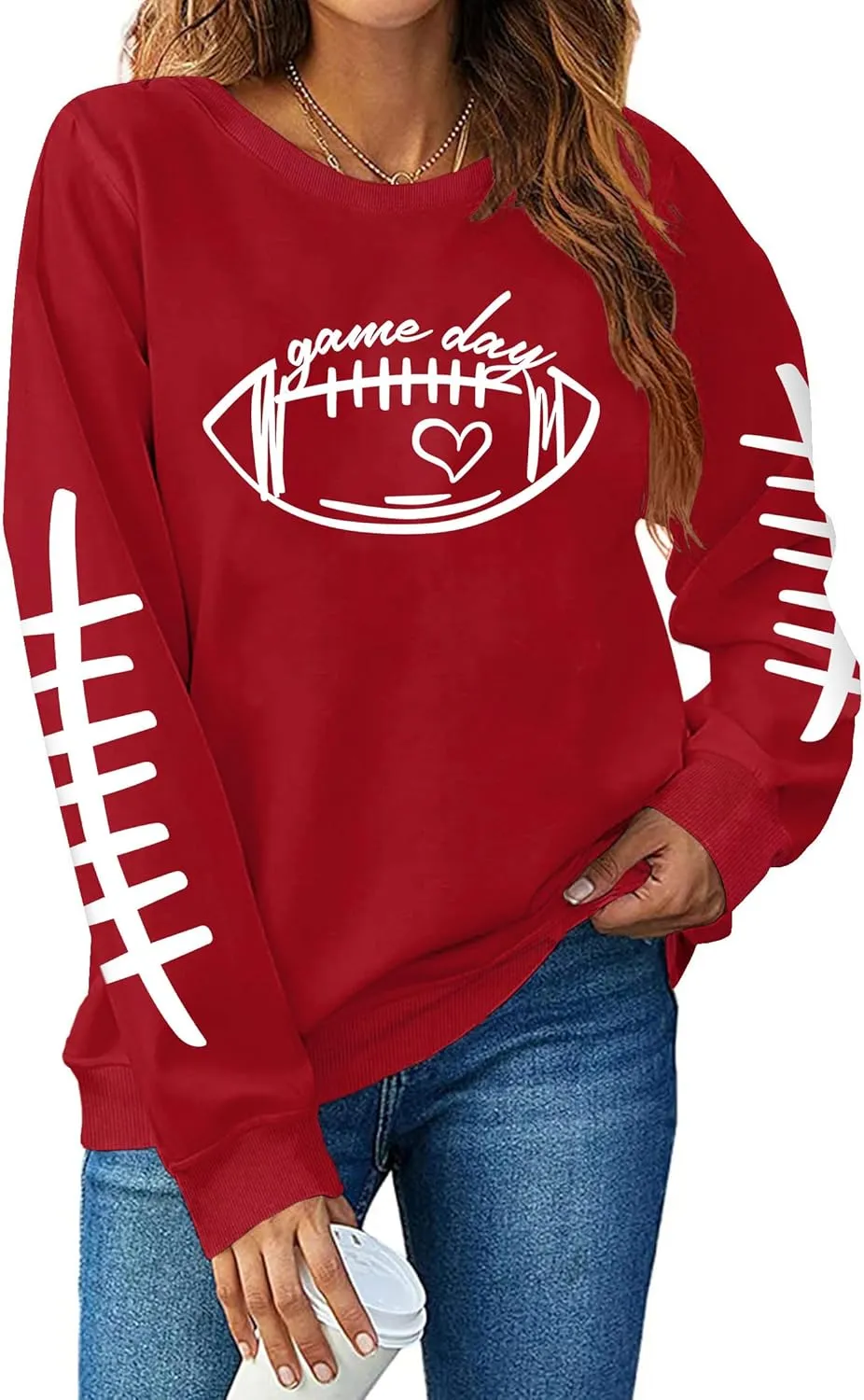 LHBNK Game Day Sweatshirts for Women Football Sweatshirts Funny Football Graphic Crewneck Long Sleeve Pullover Tops