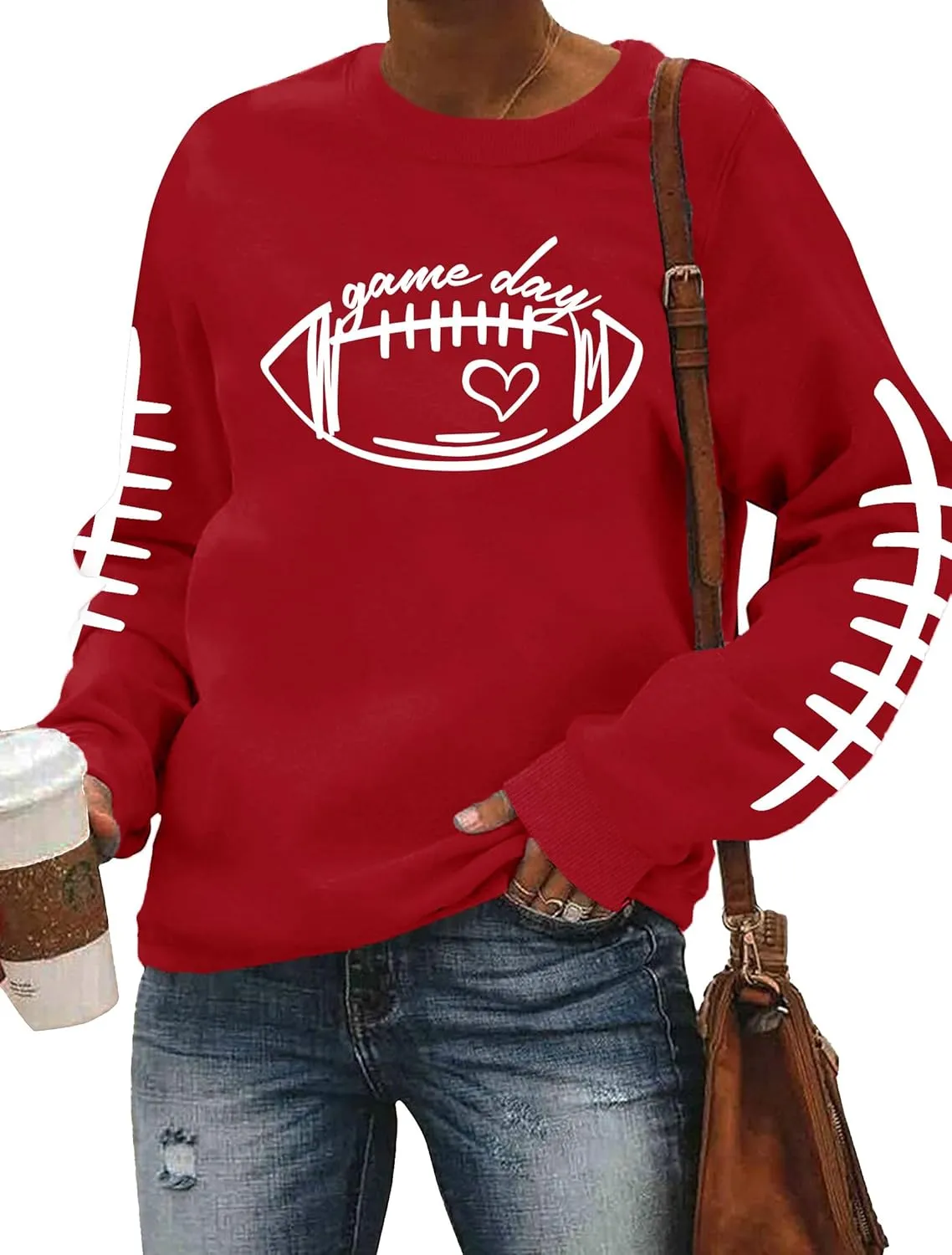 LHBNK Game Day Sweatshirts for Women Football Sweatshirts Funny Football Graphic Crewneck Long Sleeve Pullover Tops
