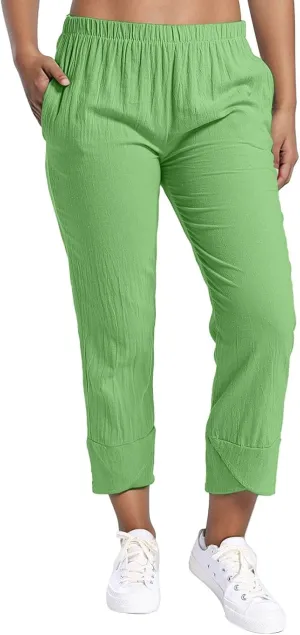 Linen Capri Pants Womens Casual Summer Trendy Elastic Waist Loose Trouser Lounge Athletic Yoga Pants Beach Plus Size
