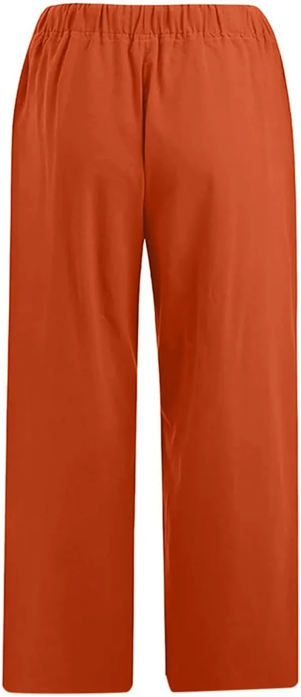 Linen Capris Pants for Women 2025 Summer Comfy Drawstring Waist Beach Pants Lightweight Cropped Trouser with Pockets