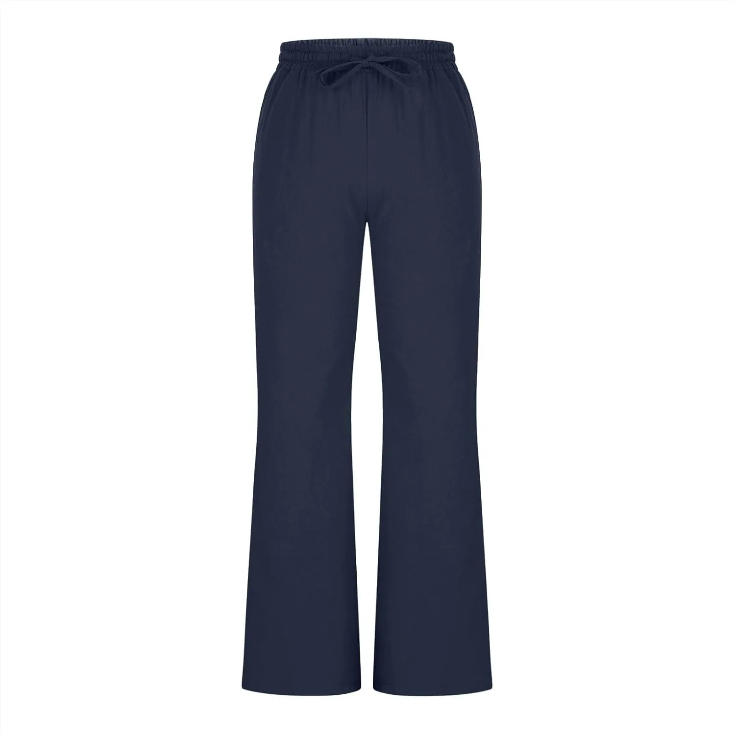 Linen Flared Pants for Women Casual Drawstring Elastic Waist Pant Trendy 2025 Summer Lounge Work Trouser with Pockets