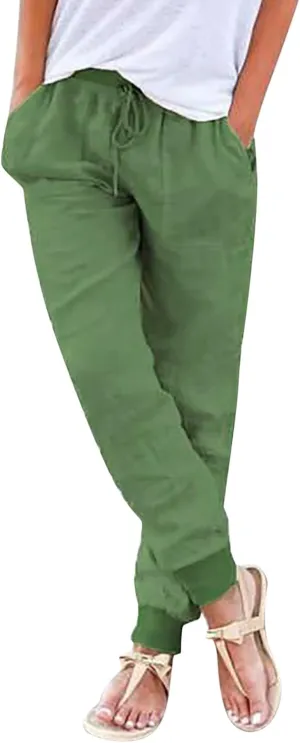 Linen Palazzo Pants for Women Casual High Waist Lightweight Summer Palazzo Trouser with Pockets Ladies Wide Leg Pants