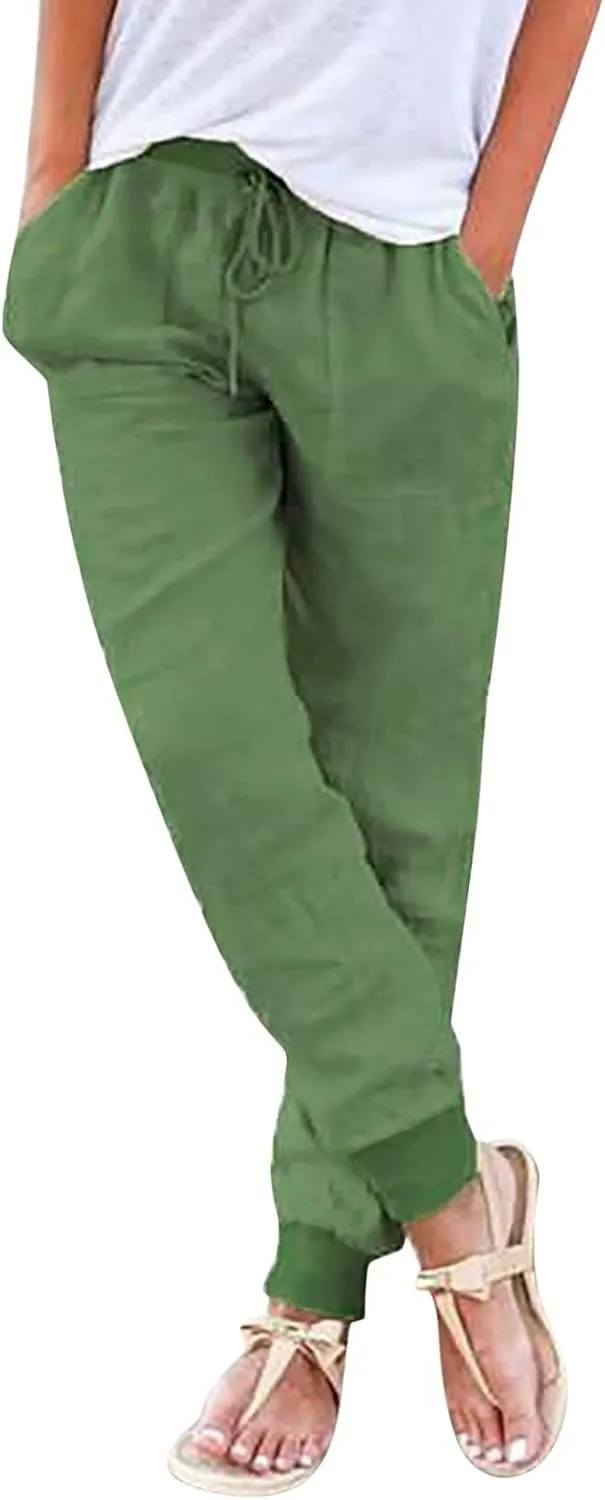 Linen Palazzo Pants for Women Casual High Waist Lightweight Summer Palazzo Trouser with Pockets Ladies Wide Leg Pants