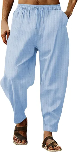 linen pants for men loose fit, yoga pants for men with pockets, Linen Pants for Men Loose Fit, Mens Casual Pants Summer Beach Yoga Pants Elastic Waist Straight Legs Trousers