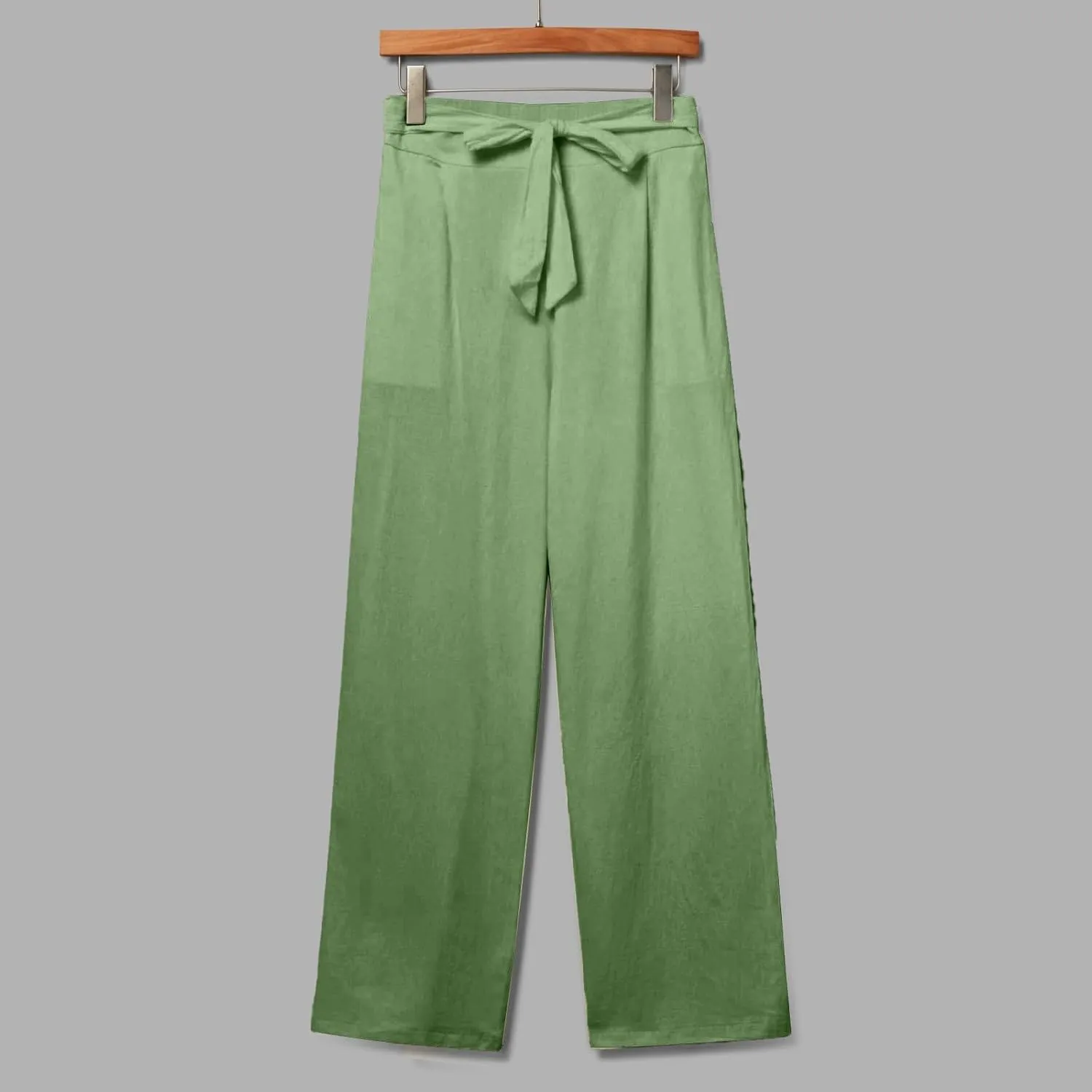 Linen Pants for Women Drawstring Elastic High Waisted Straight Leg Pants with Pockets Summer Casual Boho Beach Trouser