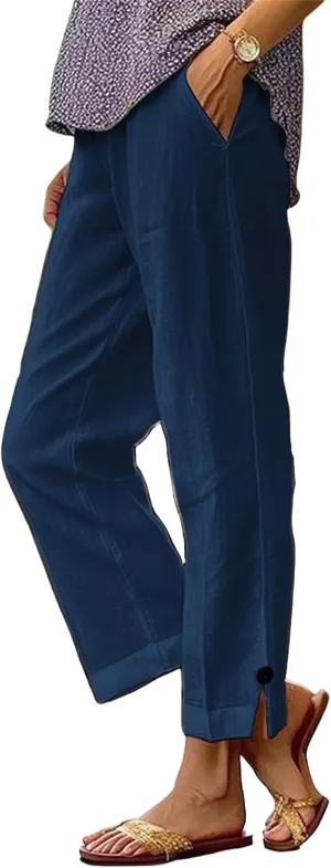 Linen Pants for Women Loose Wide Leg 2025 Summer Beach Loung Pants High Waist Vacation Trousers Outfits