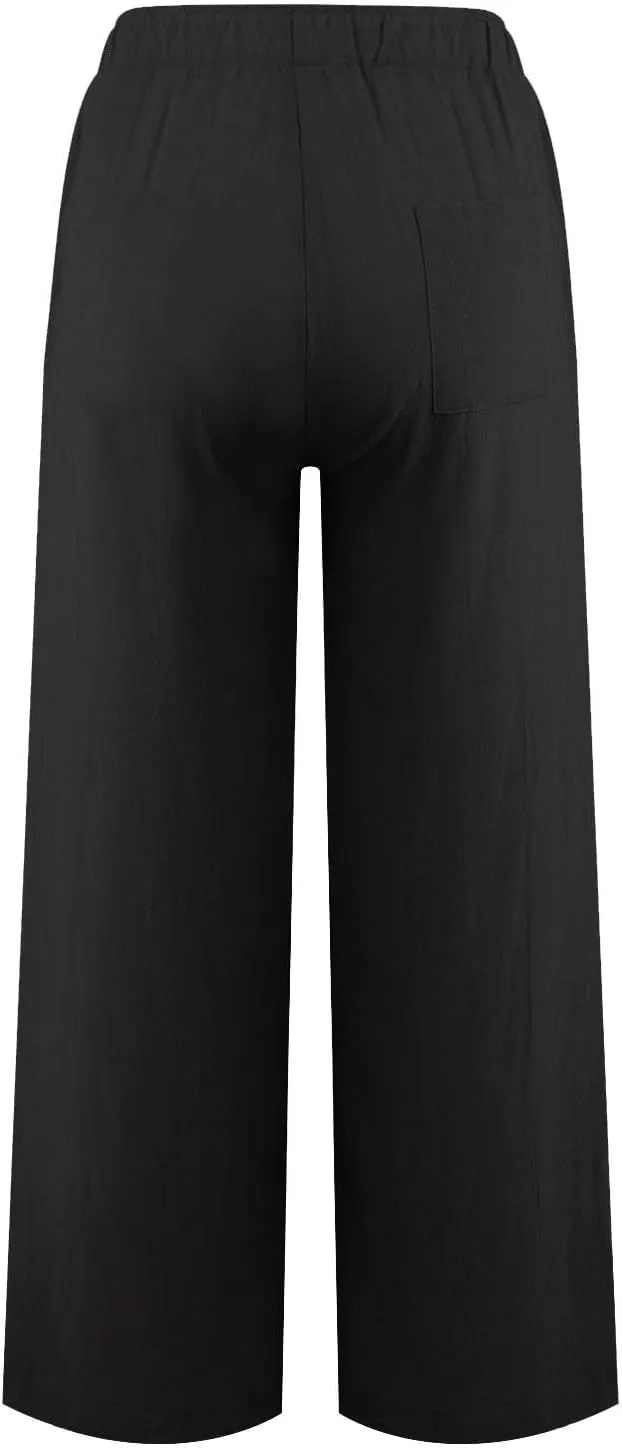 Linen Pants Women 2025 Summer Beach Lounge Wide Leg Trousers Drawstring High Waisted Palazzo Pants with Pockets