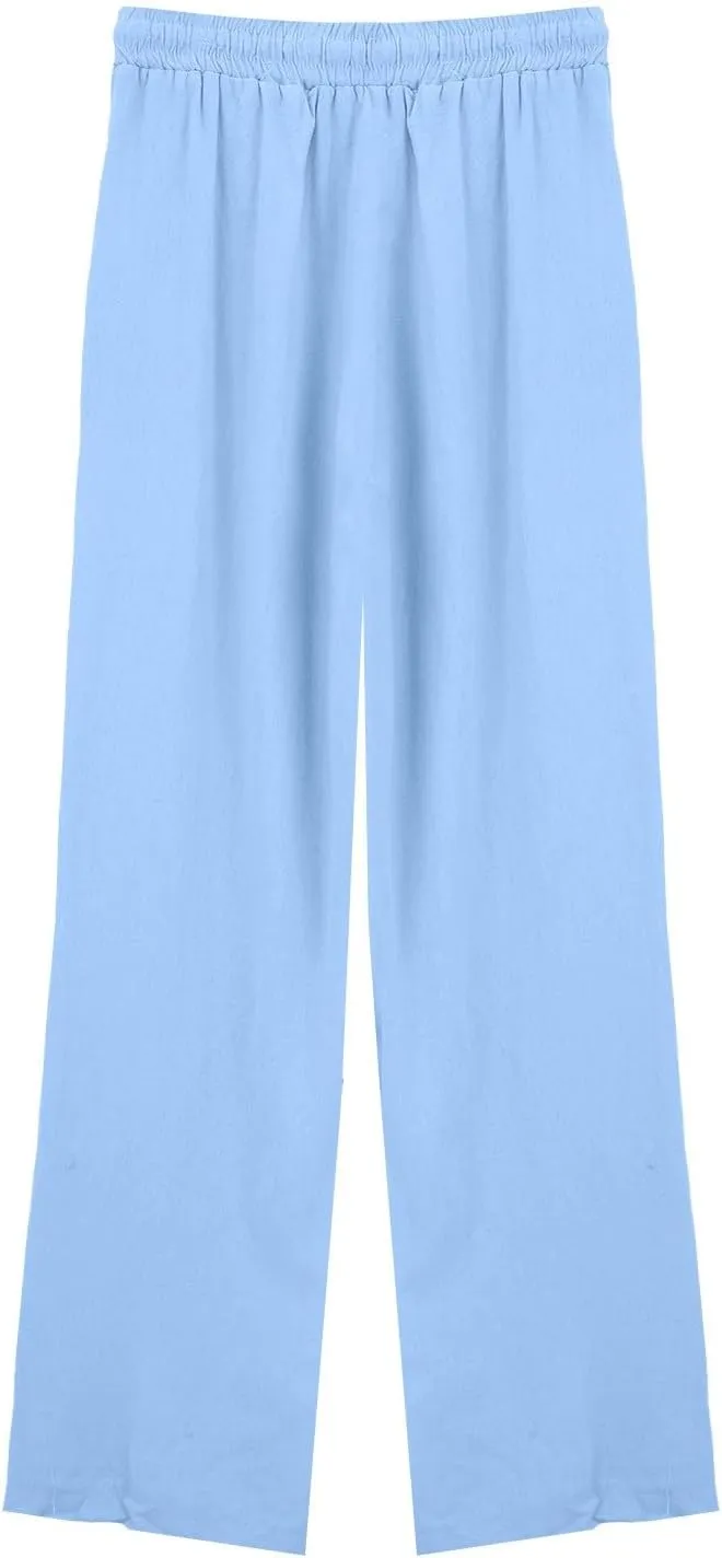 Linen Pants Women Lightweight Capri Pants Cotton Elastic Waist Trousers Casual Loose Summer Lounge Long Trousers