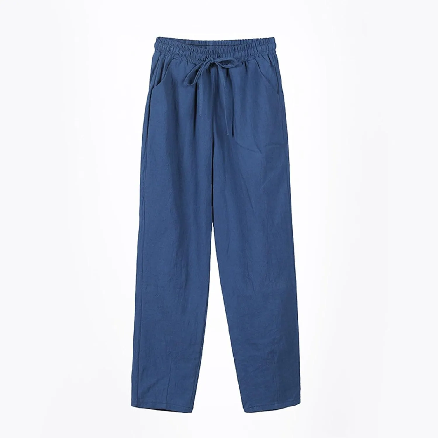 Linen Pants Women Summer Casual High Waisted Straight Leg Beach Pants Drawstring Pants Trousers with Pockets