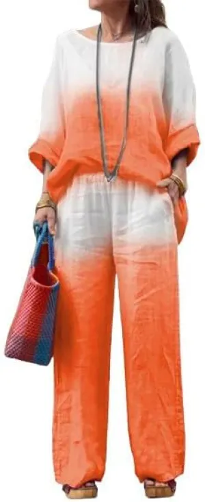 Linen Sets for Women 2 Piece Linen Pants Outfits Casual Long Sleeve Shirts and Wide Leg Pant Linen Suits Plus Size