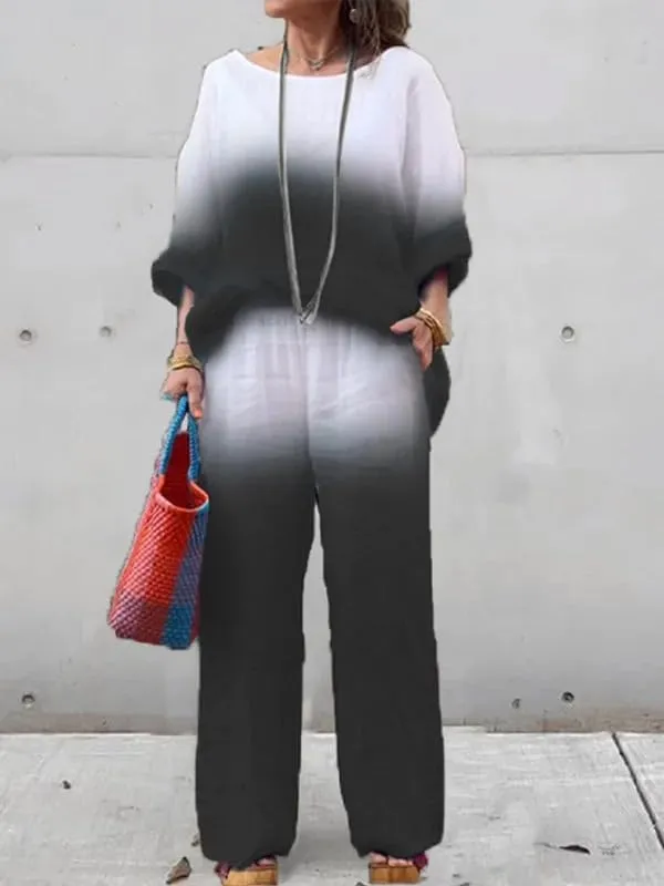 Linen Sets for Women 2 Piece Linen Pants Outfits Casual Long Sleeve Shirts and Wide Leg Pant Linen Suits Plus Size
