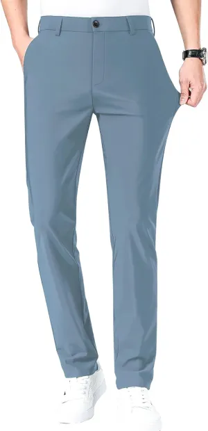 LUSHENUNI Men's Golf Pants Slim High Stretch, Ice Silk Dress Pants with Expandable-Waist Pants