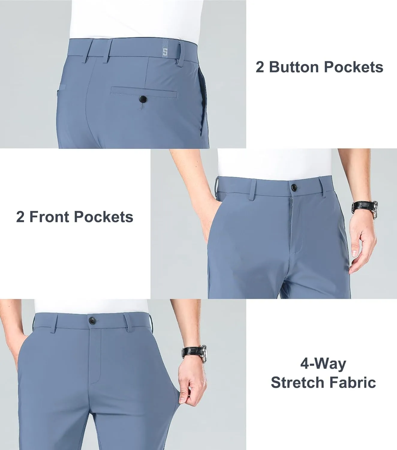 LUSHENUNI Men's Golf Pants Slim High Stretch, Ice Silk Dress Pants with Expandable-Waist Pants