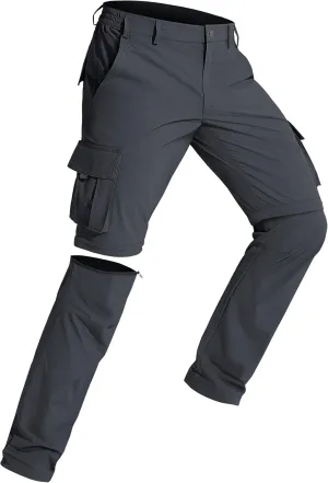 MAGCOMSEN Mens Hiking Convertible Pants 5 Pockets Zip Off Lightweight Water Resistant Quick Dry Side Elastic Travel Pant