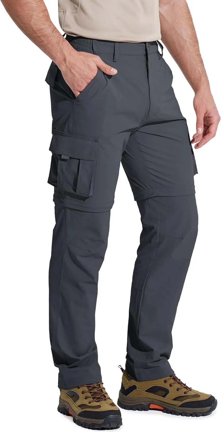 MAGCOMSEN Mens Hiking Convertible Pants 5 Pockets Zip Off Lightweight Water Resistant Quick Dry Side Elastic Travel Pant