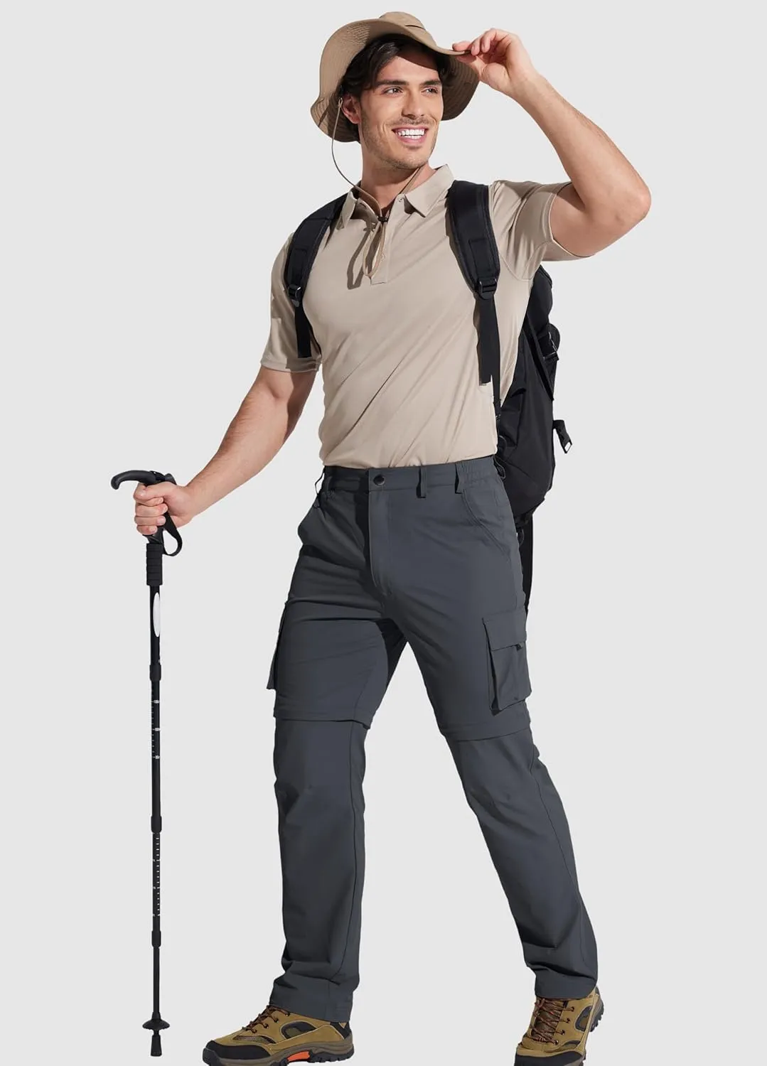 MAGCOMSEN Mens Hiking Convertible Pants 5 Pockets Zip Off Lightweight Water Resistant Quick Dry Side Elastic Travel Pant