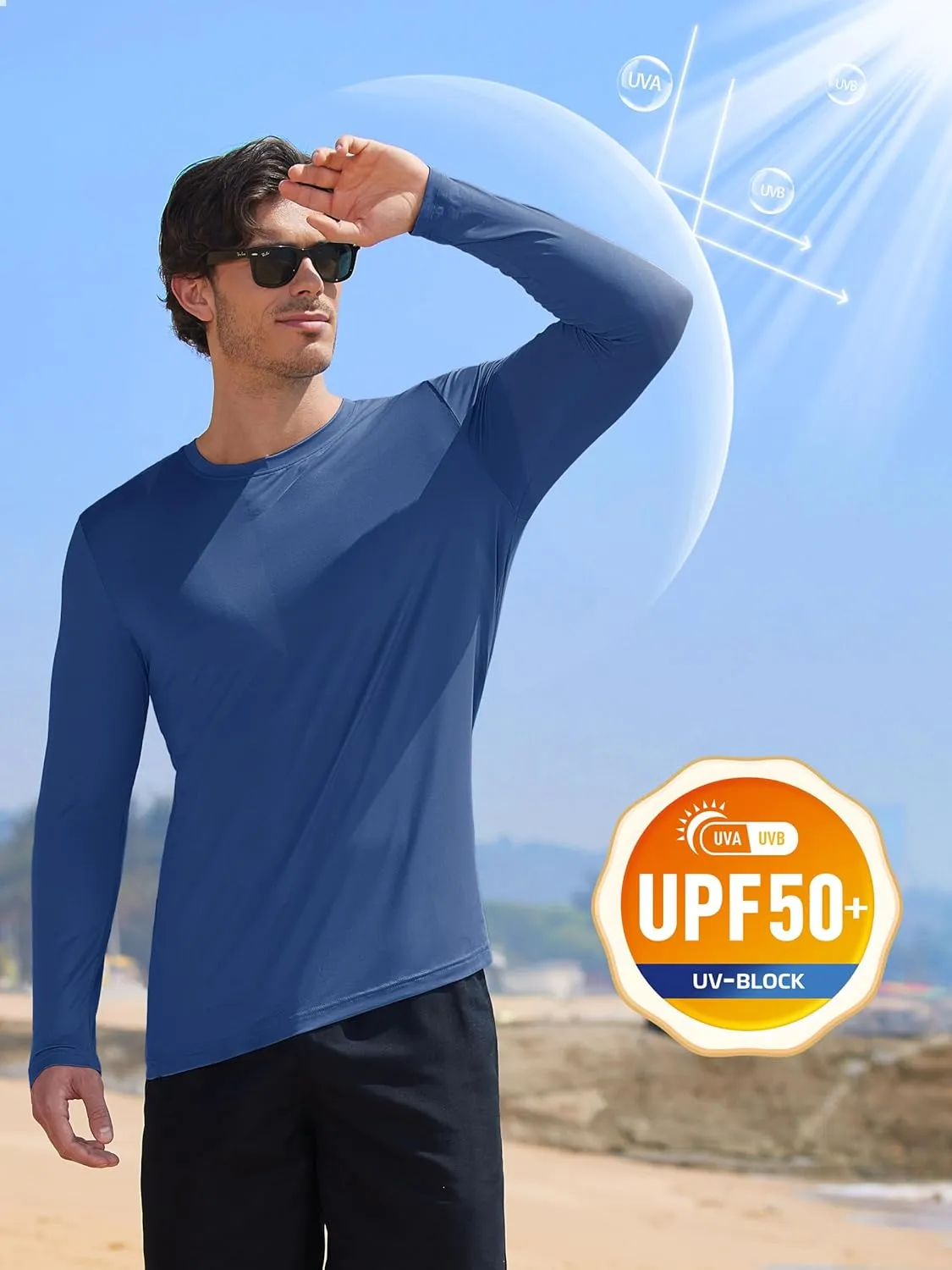 MAGCOMSEN Men's UPF 50  Shirts Long Sleeve UV Protection Quick Dry T-Shirt Rash Guard for Fishing Running Beach