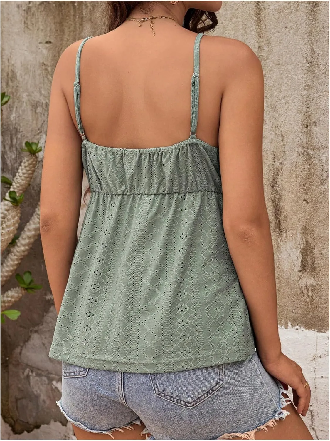 MakeMeChic Women's Maternity Cami Top Lace Eyelet Embroidery V Neck Ruffle Pregnancy Tank Tops