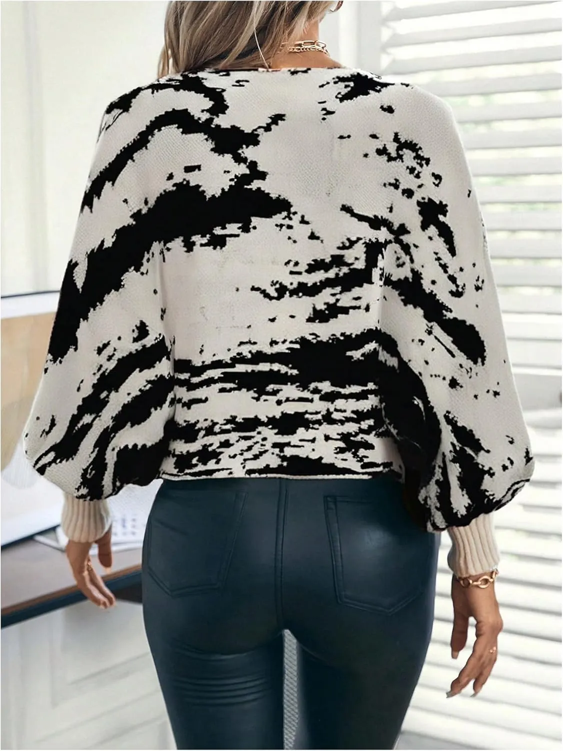 MakeMeChic Women's Stripes Pattern Long Sleeve Boat Neck Loose Fit Casual Pullover Sweater Tops