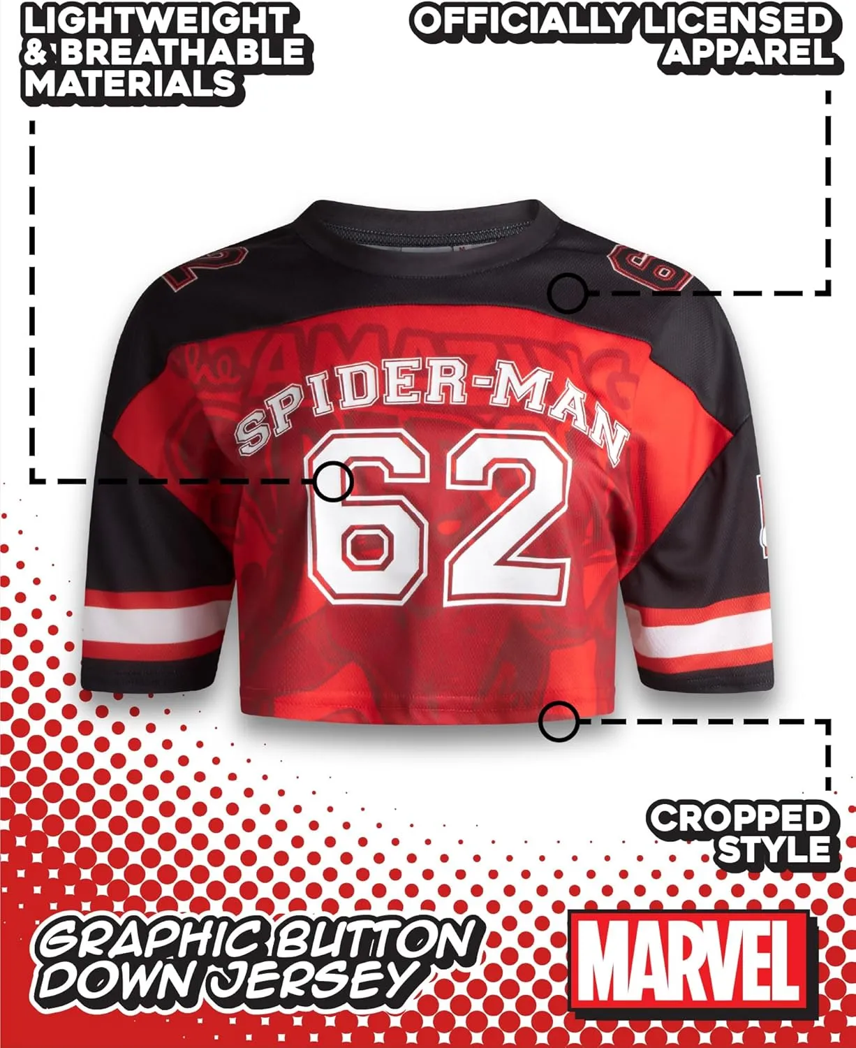 Marvel Womens Baseball Jersey - Spiderman Novelty Fashion Baseball Shirt - Spidey Jersey for Women (Sizes: S-XL)