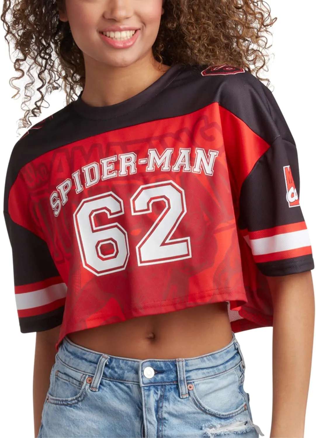 Marvel Womens Baseball Jersey - Spiderman Novelty Fashion Baseball Shirt - Spidey Jersey for Women (Sizes: S-XL)