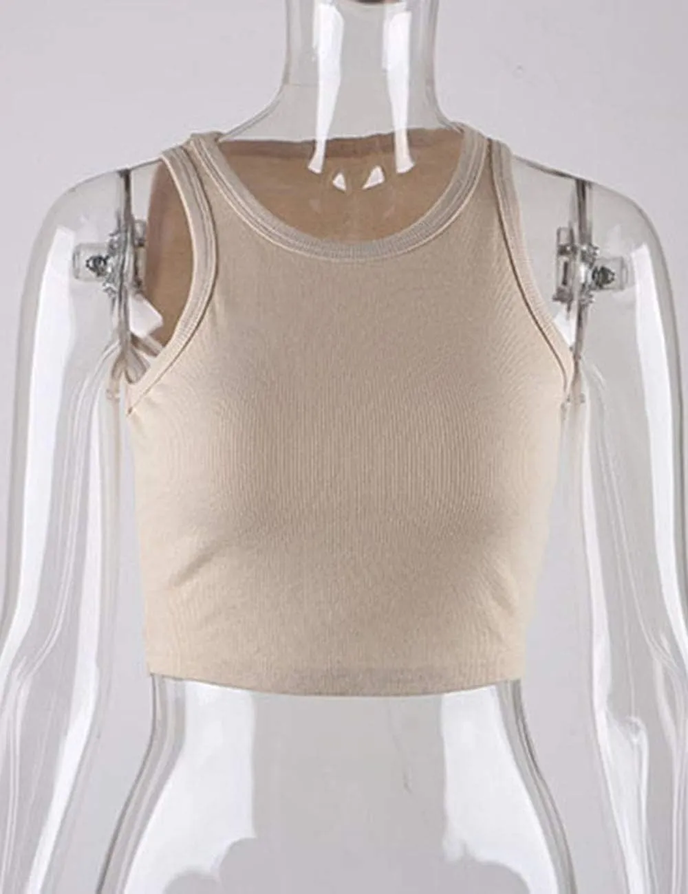 Meladyan Women's Round Neck Basic Racerback Camisole Rib-Knit Solid Sleeveless Crop Tank Tops