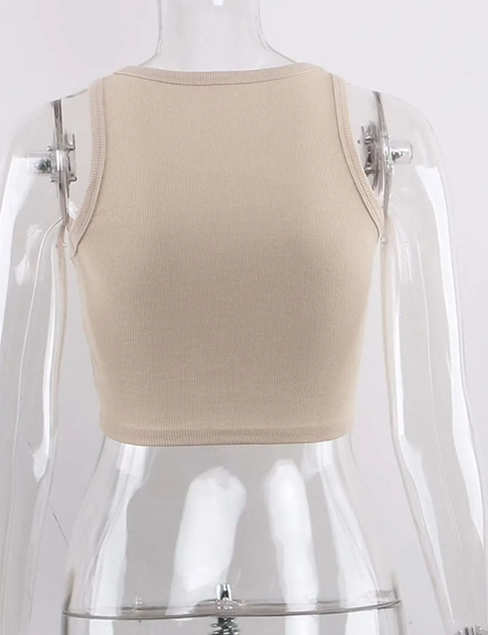 Meladyan Women's Round Neck Basic Racerback Camisole Rib-Knit Solid Sleeveless Crop Tank Tops