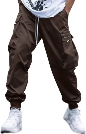 Men Cargo Pants Big and Tall Elastic Waist Drawstring Parachuted Pants Lightweight Baggy Plus Size Sweatpants with Pockets