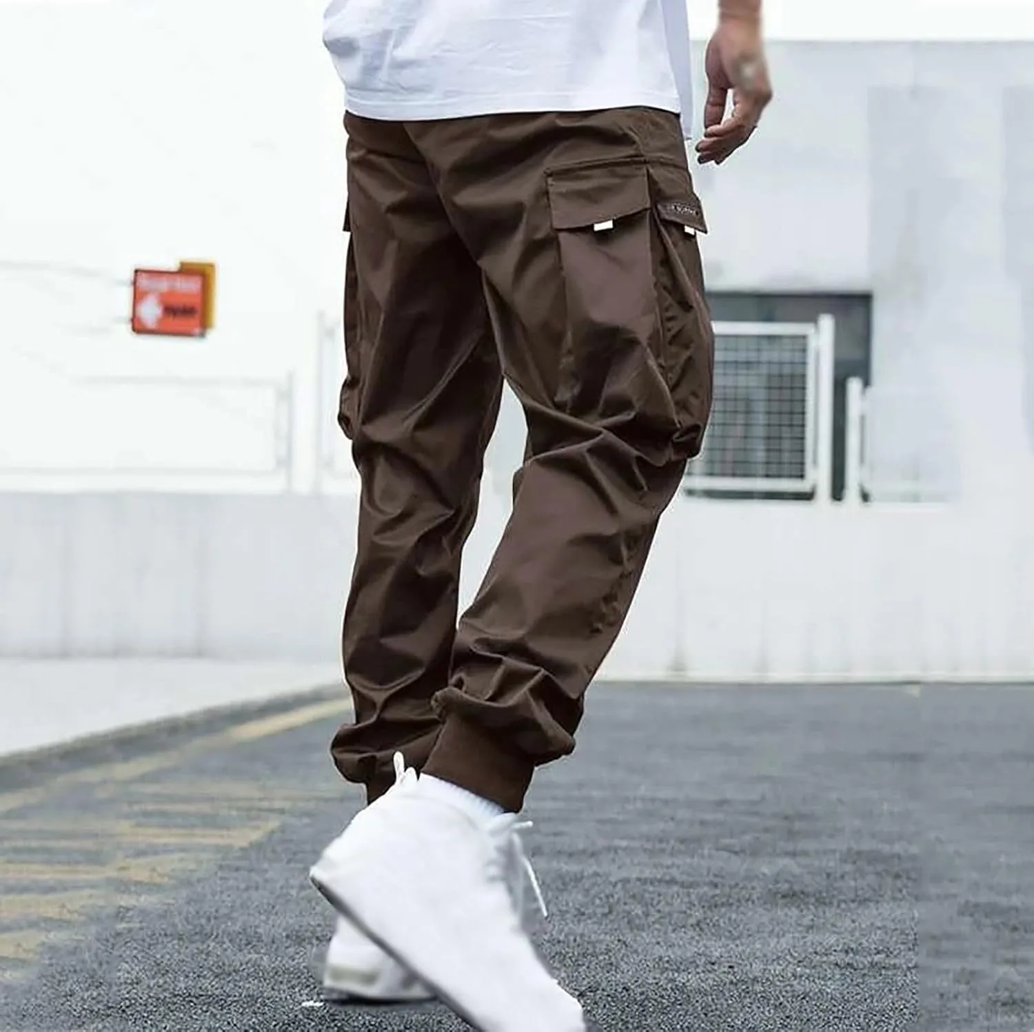 Men Cargo Pants Big and Tall Elastic Waist Drawstring Parachuted Pants Lightweight Baggy Plus Size Sweatpants with Pockets