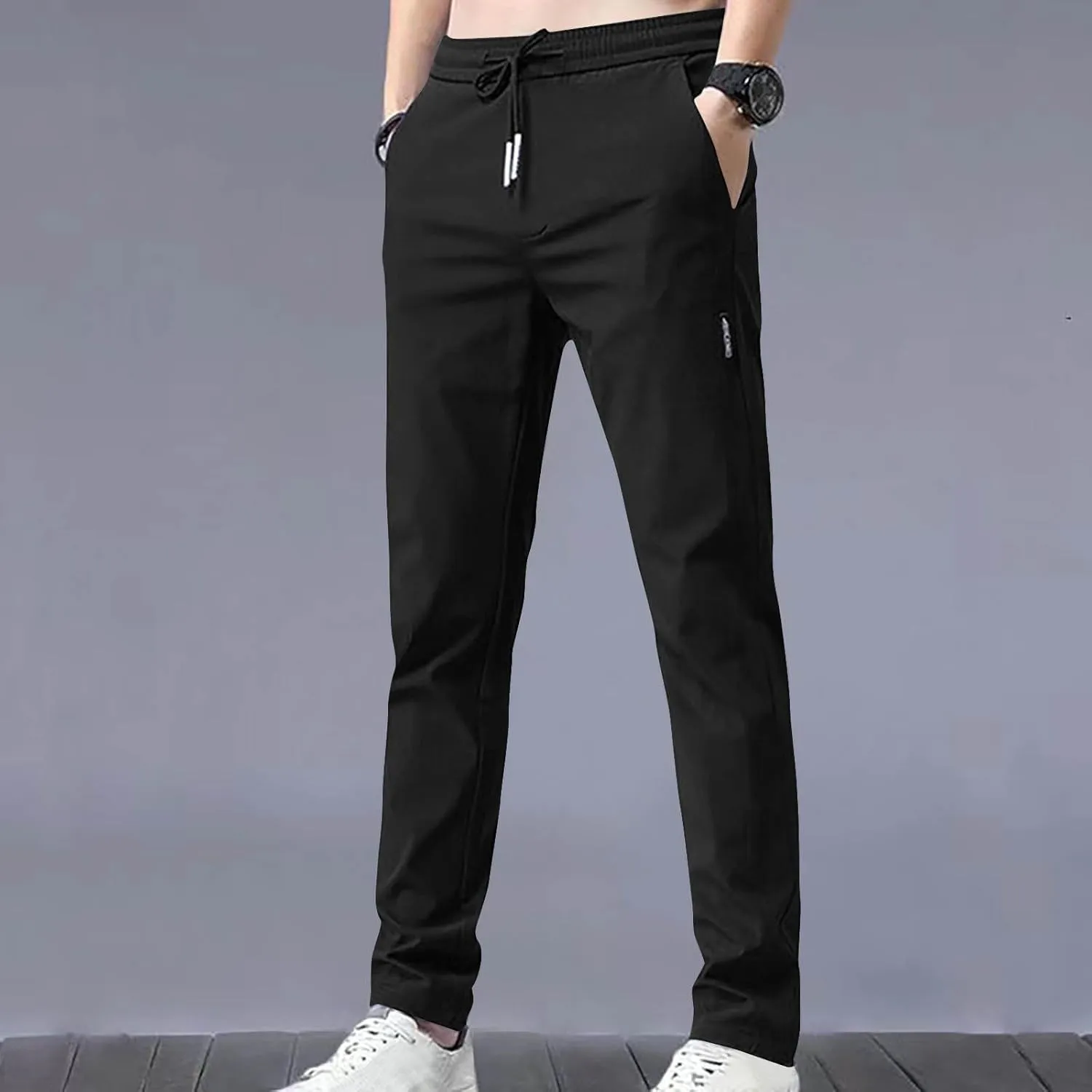 Men Plus Size Light Pants Athletic Fashion Pants Solid Hiking Pants Slim Drawstring Pants Tapered Pants with Pocket