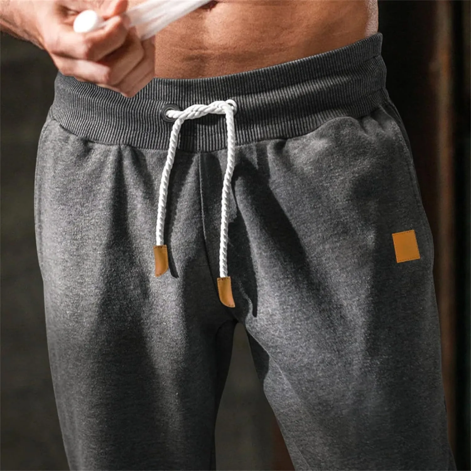 Mens Casual Cotton Sweatpants Stretch Elastic Waist Joggers Athletic Gym Pants Hiking Hunting Work Trousers