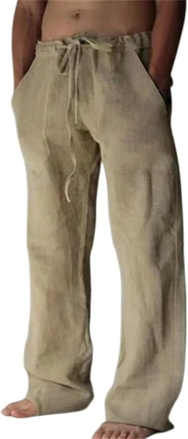 Mens Casual Linen Pants Loose Elastic Waist Drawstring Lightweight Sweatpants Fit Breathable Jogger Yoga Trousers