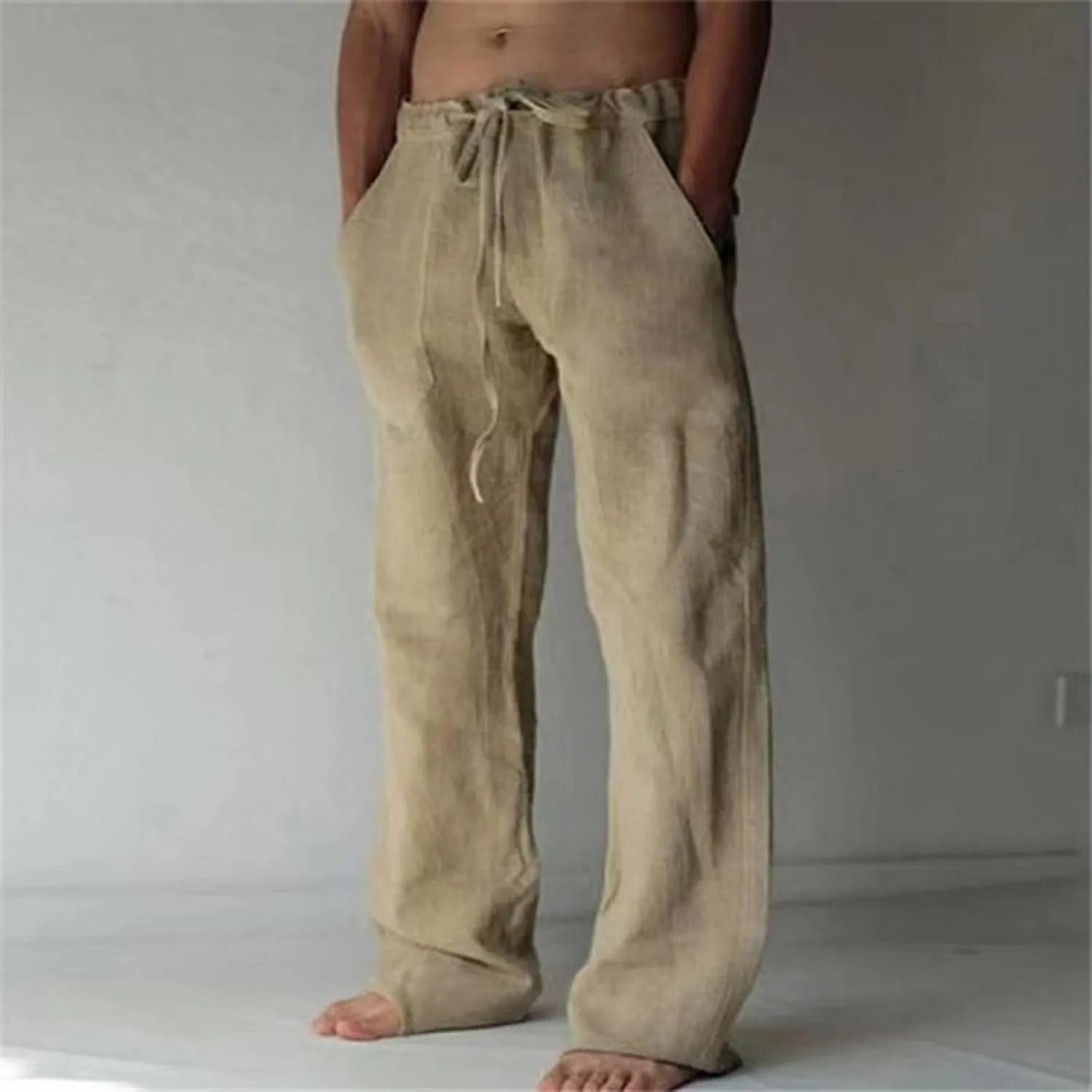 Mens Casual Linen Pants Loose Elastic Waist Drawstring Lightweight Sweatpants Fit Breathable Jogger Yoga Trousers