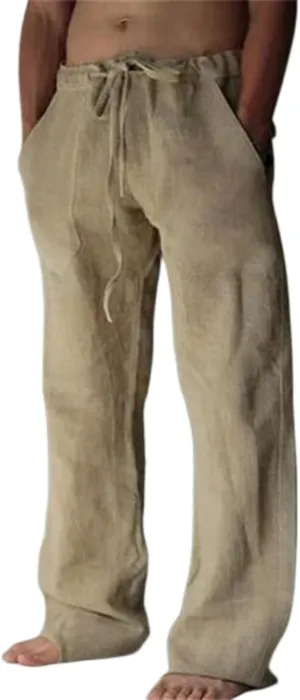Mens Casual Linen Pants Loose Elastic Waist Drawstring Lightweight Sweatpants Fit Breathable Jogger Yoga Trousers