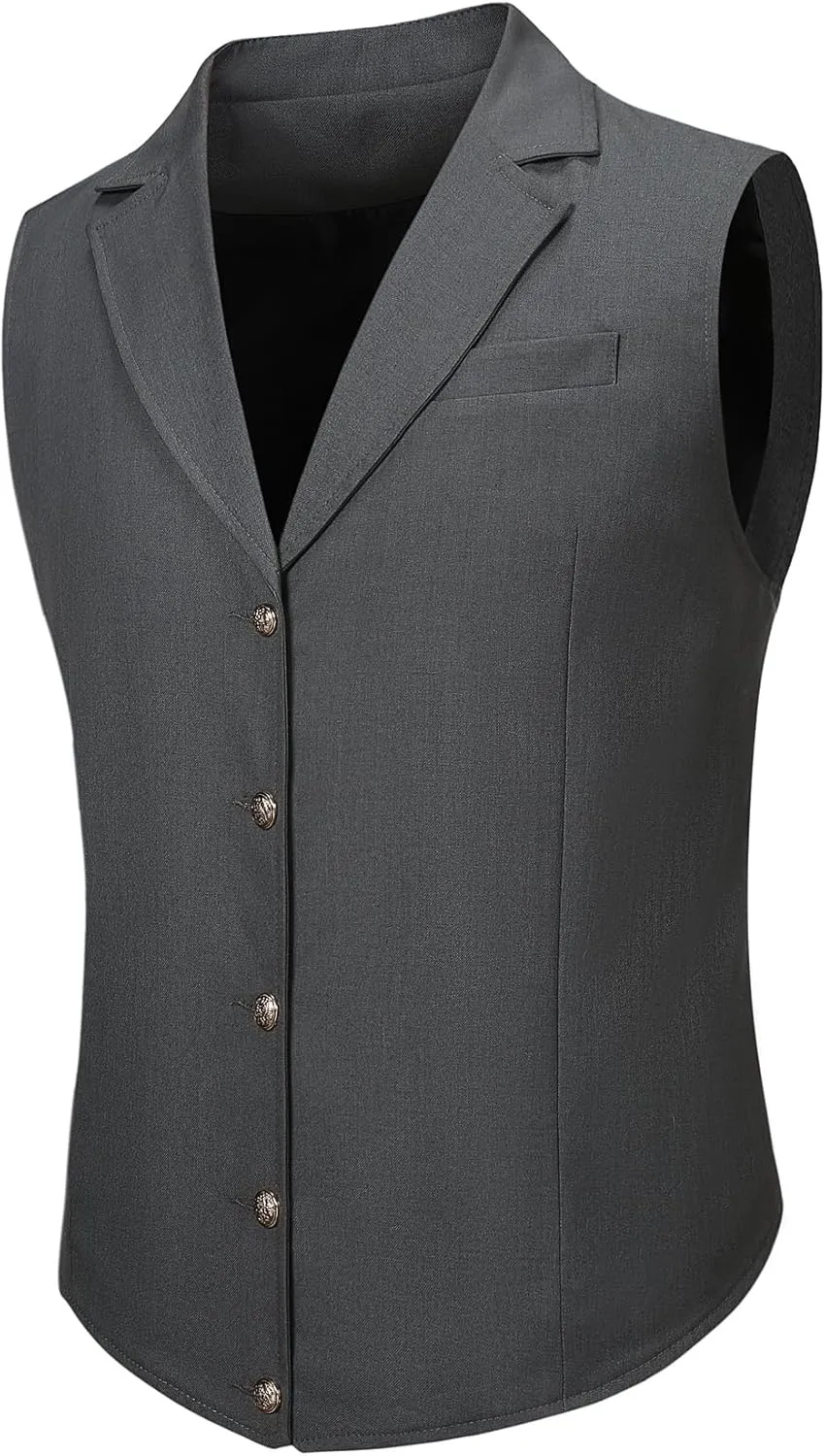 Mens Formal Suit Vest Slim Business Fit Waistcoat with 1 Pockets for Suit or Tuxedo