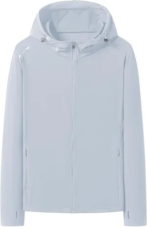 Men's Ice Silk UPF 50  Sun Protection Hoodie Lightweight Long sleeve Shirt Quick-dry Cooling Zipper Shirts Fishing Golf