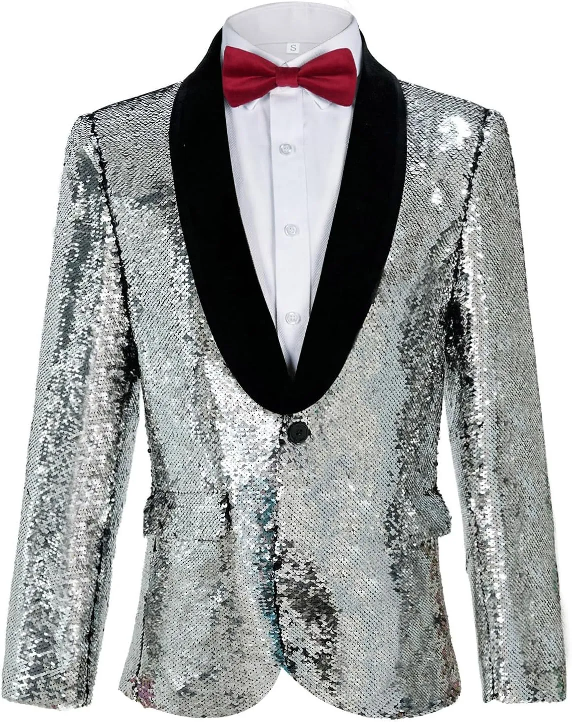 Men's Shiny Sequin Blazer Sparkle Metallic Tuxedo Jacket Party Prom Wedding One Button Jacket