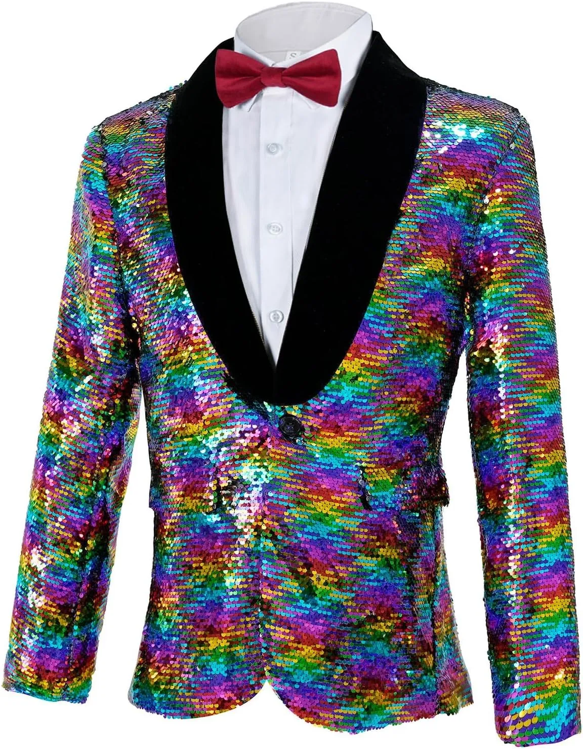 Men's Shiny Sequin Blazer Sparkle Metallic Tuxedo Jacket Party Prom Wedding One Button Jacket