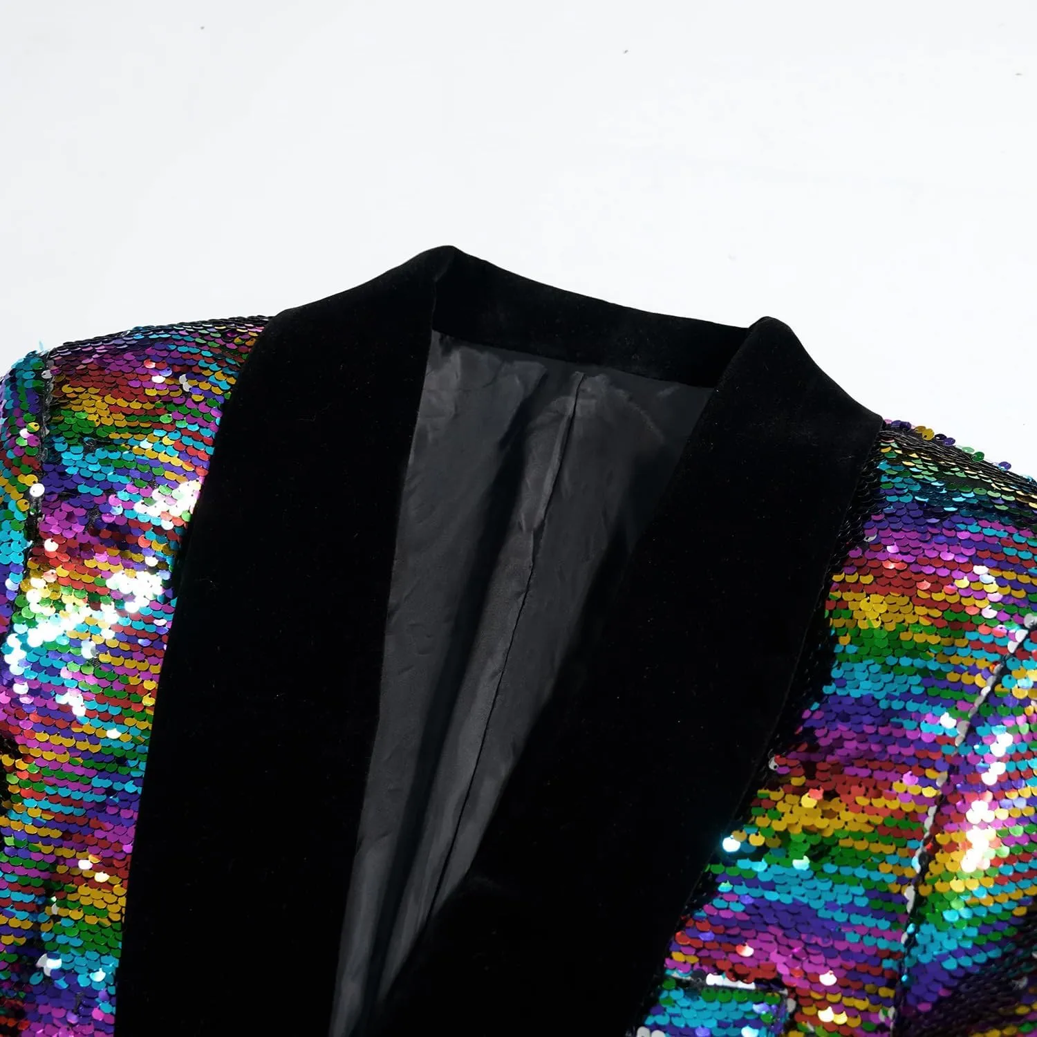 Men's Shiny Sequin Blazer Sparkle Metallic Tuxedo Jacket Party Prom Wedding One Button Jacket