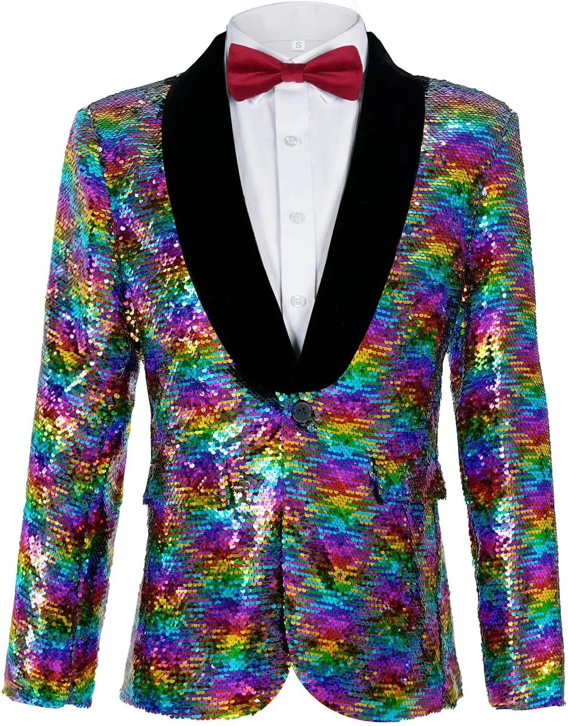 Men's Shiny Sequin Blazer Sparkle Metallic Tuxedo Jacket Party Prom Wedding One Button Jacket