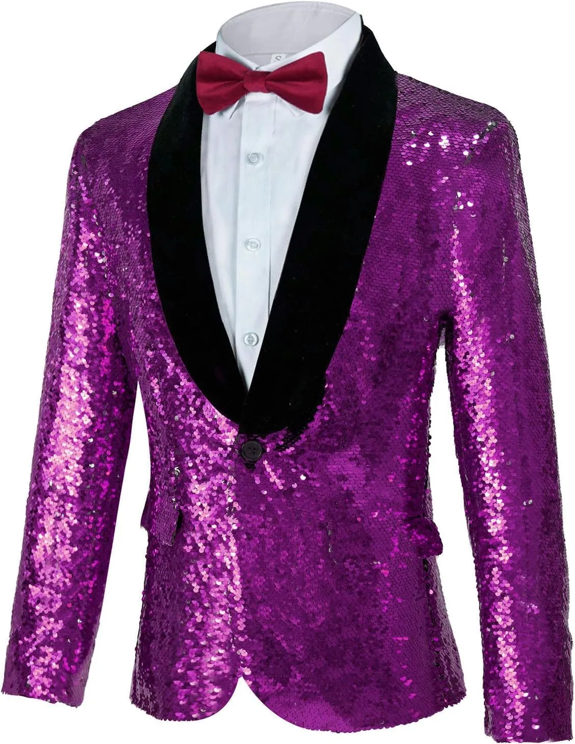 Men's Shiny Sequin Blazer Sparkle Metallic Tuxedo Jacket Party Prom Wedding One Button Jacket