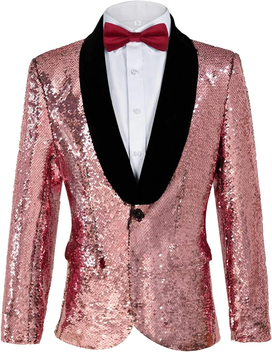 Men's Shiny Sequin Blazer Sparkle Metallic Tuxedo Jacket Party Prom Wedding One Button Jacket