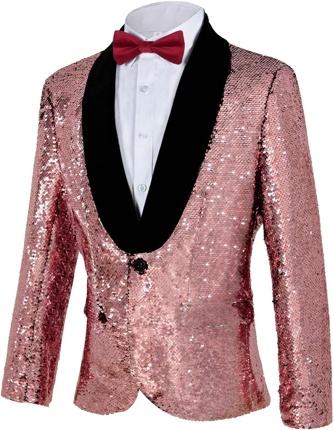 Men's Shiny Sequin Blazer Sparkle Metallic Tuxedo Jacket Party Prom Wedding One Button Jacket
