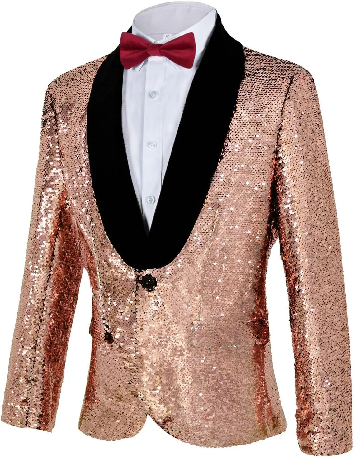 Men's Shiny Sequin Blazer Sparkle Metallic Tuxedo Jacket Party Prom Wedding One Button Jacket