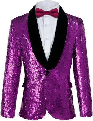 Men's Shiny Sequin Blazer Sparkle Metallic Tuxedo Jacket Party Prom Wedding One Button Jacket