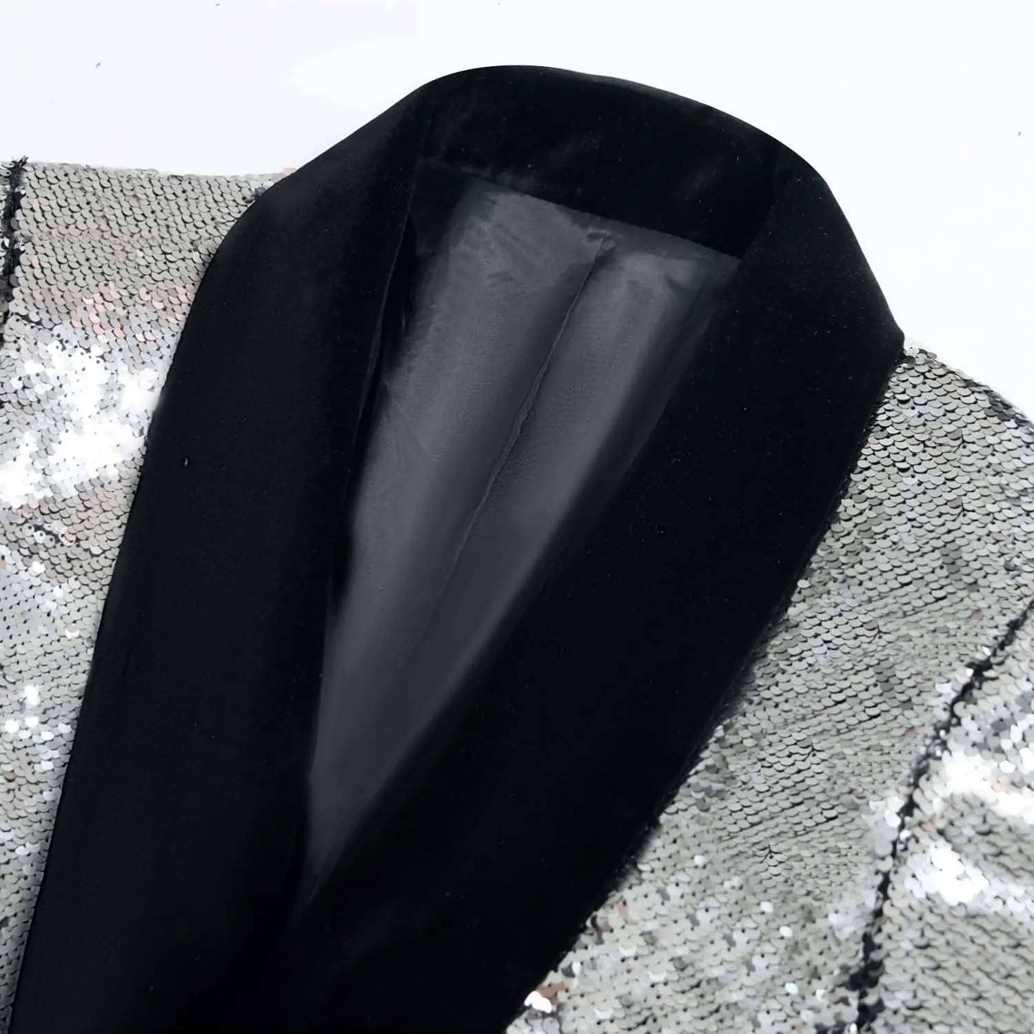 Men's Shiny Sequin Blazer Sparkle Metallic Tuxedo Jacket Party Prom Wedding One Button Jacket