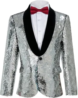 Men's Shiny Sequin Blazer Sparkle Metallic Tuxedo Jacket Party Prom Wedding One Button Jacket