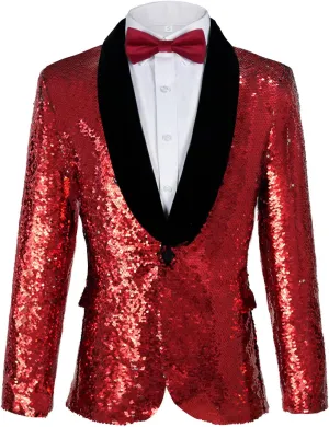 Men's Shiny Sequin Blazer Sparkle Metallic Tuxedo Jacket Party Prom Wedding One Button Jacket