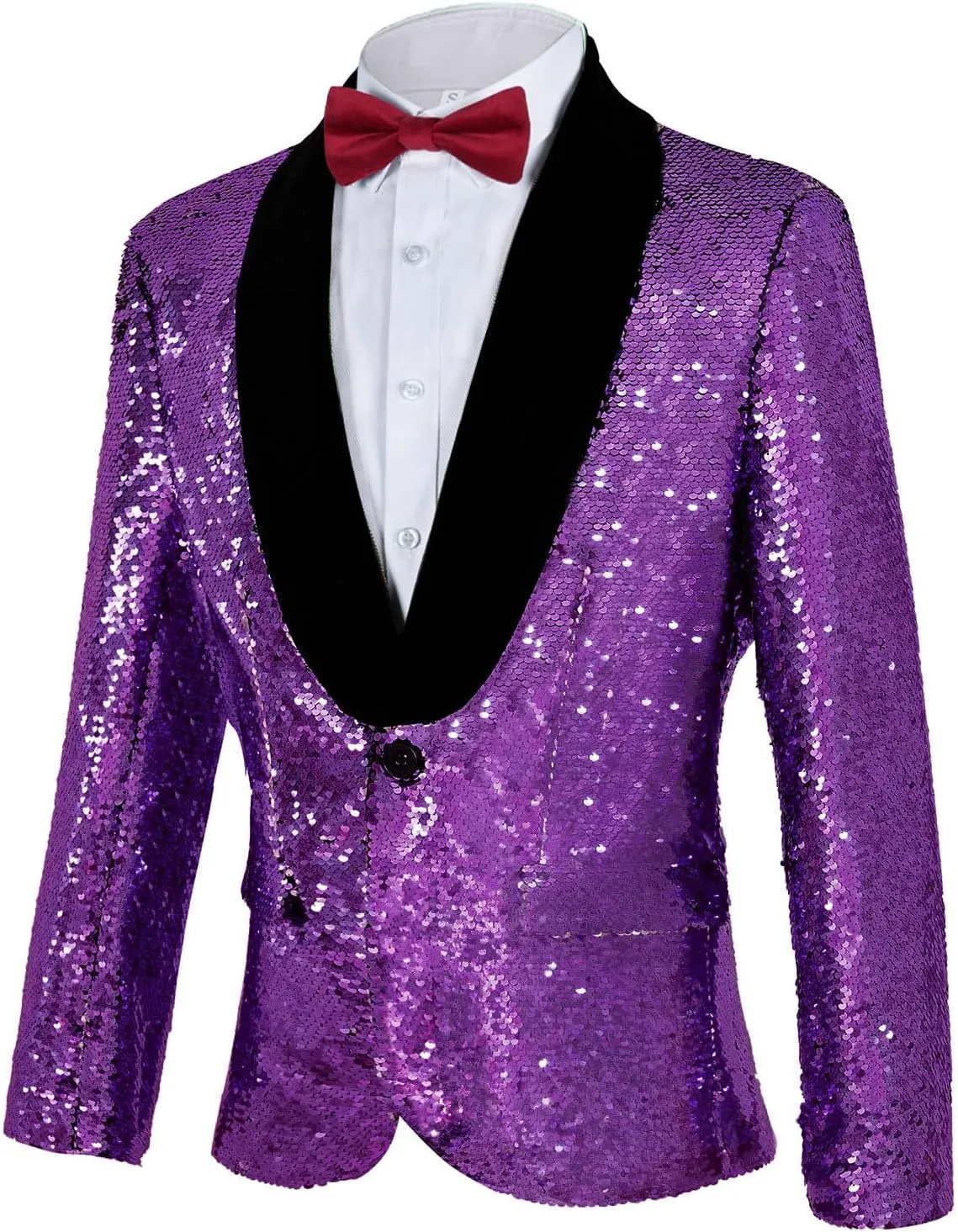 Men's Shiny Sequin Blazer Sparkle Metallic Tuxedo Jacket Party Prom Wedding One Button Jacket